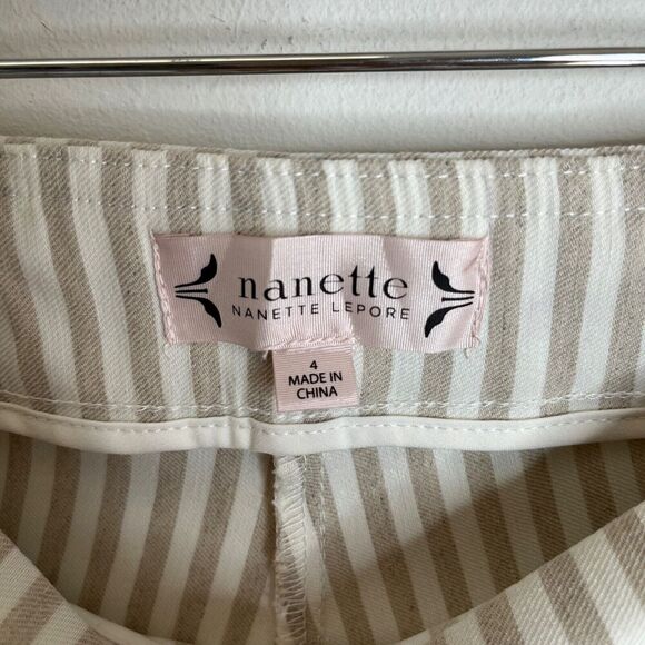 Nanette Lepore Women's Skinny Ankle Pants Size 4 Striped White & Beige Stretch - Picture 6 of 7